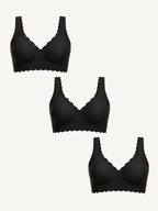 3-Pack Scalloped Deep V Push-Up Seamless Wireless Jelly Bra