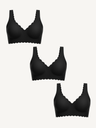 3-Pack Scalloped Deep V Push-Up Seamless Wireless Jelly Bra - Black