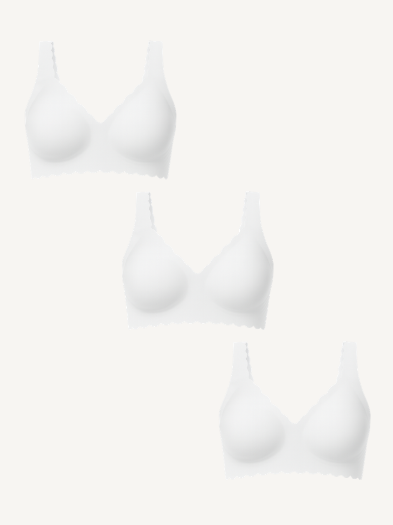 3-Pack Scalloped Deep V Push-Up Seamless Wireless Jelly Bra