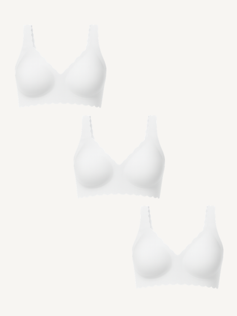 3-Pack Scalloped Deep V Push-Up Seamless Wireless Jelly Bra