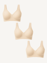 3-Pack Scalloped Deep V Push-Up Seamless Wireless Jelly Bra - Beige