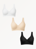 3-Pack Scalloped Deep V Push-Up Seamless Wireless Jelly Bra