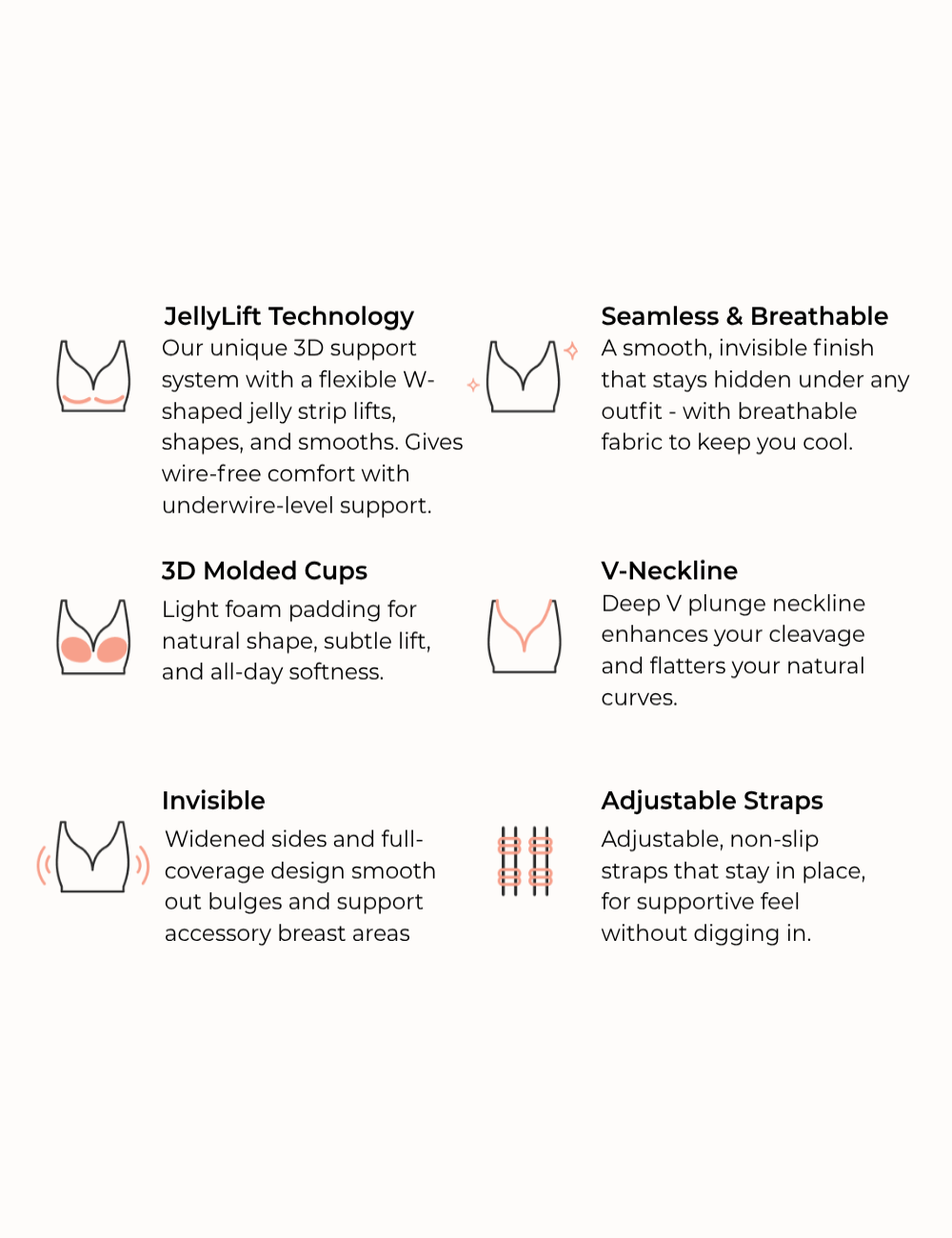 Seamless Soft V-Neck Wireless Full Support Jelly Bra