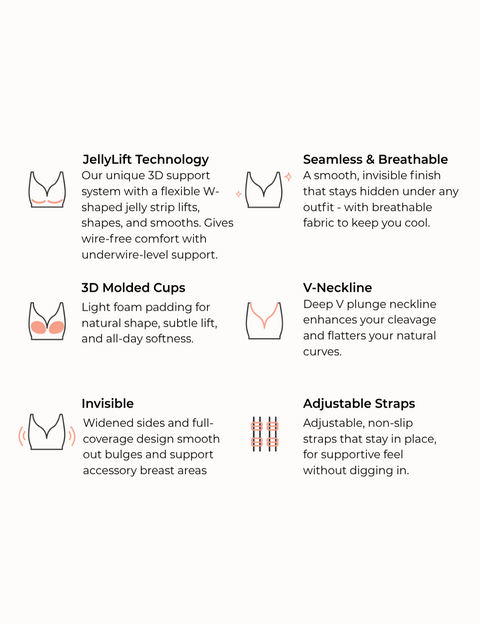 Seamless Soft V-Neck Wireless Full Support Jelly Bra