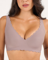 Scalloped Deep V Push-Up Seamless Wireless Jelly Bra - Grey